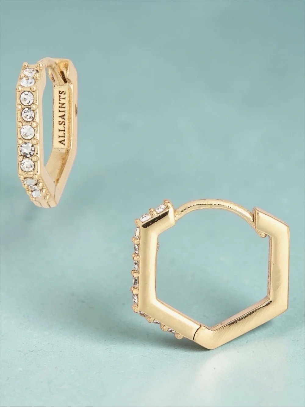 ALL SAINTS Mini Crystal Hexagonal Hoops